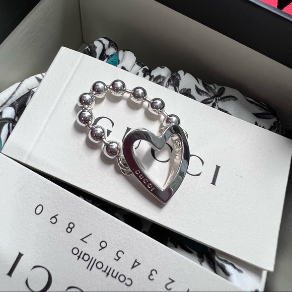 Gucci open heart sterling silver ring 7